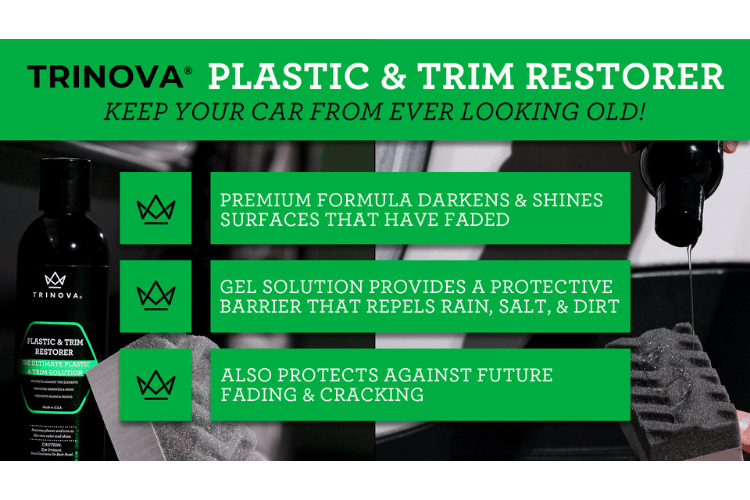 Trinova Plastic & Trim Restorer - Shines & Darkens Worn Out Plastic, Vinyl & Rubber Surfaces - Protects Cars & Motorcycles from